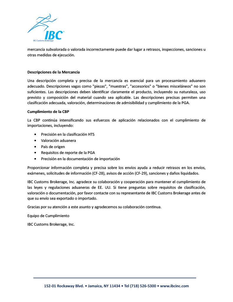 Customer Advisory Notice 2026-05 Spanish translation page 2